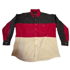 Justin Western Colorblock‎ Button Up Shirt XL Red White Black Workwear 90s